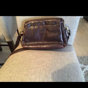 Genuine brown leather crossbody purse